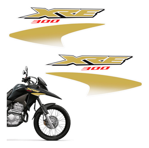 Par Adesivos Moto Honda Xre 300 2016 Faixa Lateral Dourado