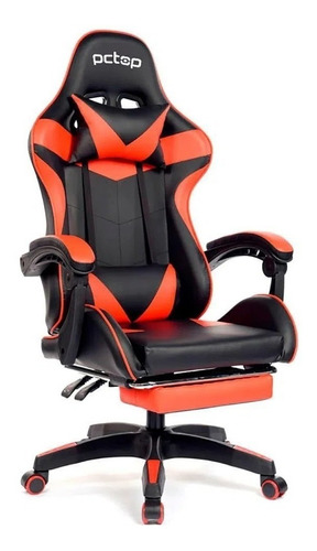 Cadeira Gamer Pctop Racer 1006 gamer ergonômica preta e vermelha com estofado de couro sintético