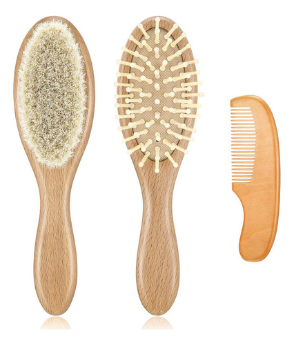 Cepillo De Masaje, 3 Unidades, Mango De Madera, Pelo De Bebé