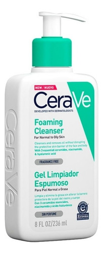 Gel Limpiador Cerave Espumoso Piel Normal A Grasa 236 Ml