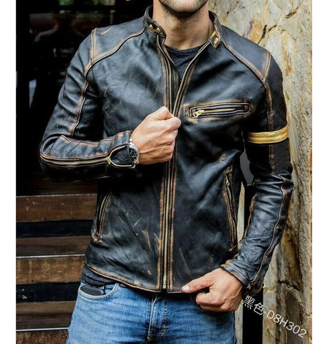 Chaqueta De Cuero Punk De Pie Con Cuello