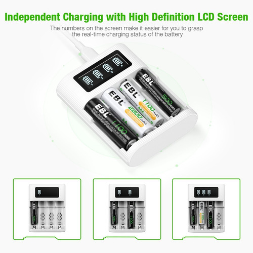 Imagen 6 de 9 de Combo Ebl Cargador Inteligente Usb + 4 X Pilas Aaa 1100mah