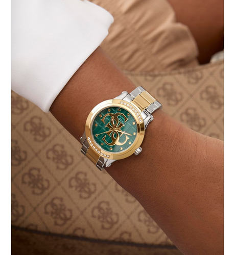 Reloj Guess Annette Verde Mujer Correa Bitono Bisel Dorado