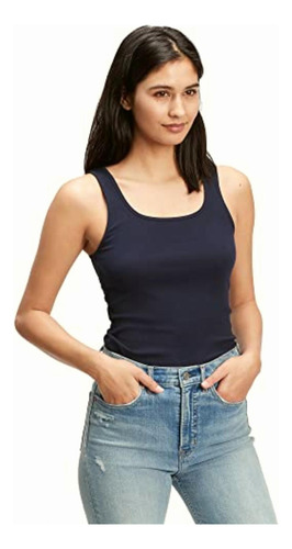 Gap Playera Sin Mangas Acanalada Para Mujer, Uniforme Azul