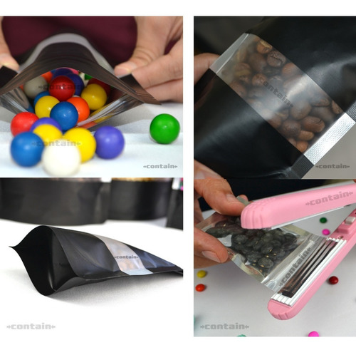 Imagen 4 de 7 de 50 Bolsa Stand Up Pouch Cierre Negro Mate Ventana De 50 Grs