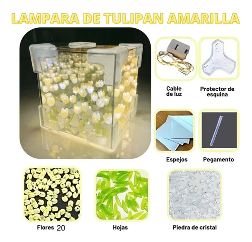 Cubo Lampara De Tulipanes Con Luz, Espejo Infinito Tulipán