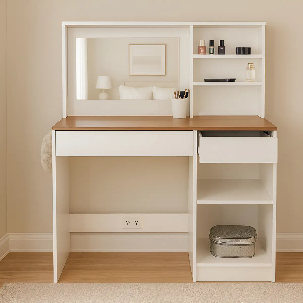 Mueble Tocador Escritorio Con Espejo Juvenil Cajones Deco Blanco Paraiso