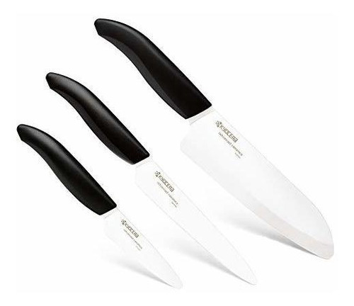 Cuchillos De Cerámica Alta Tecnología 3 Piezas Mangos Negros