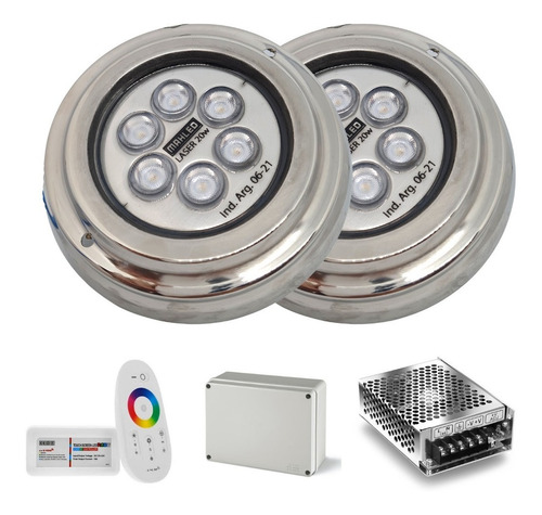 Imagen 2 de 10 de 2 Luz Pileta 20w Rgb + Fuente + Controlador