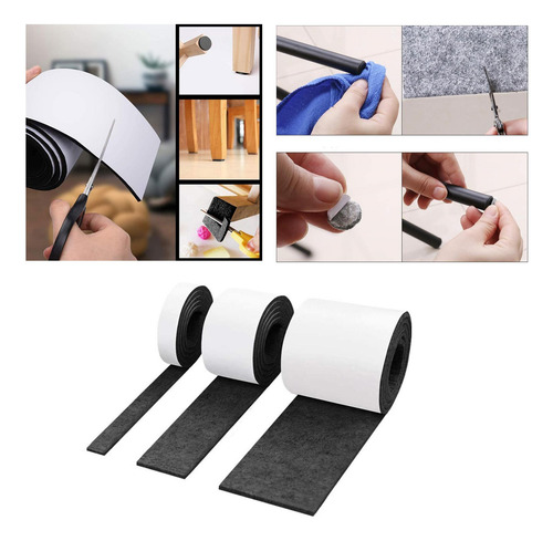 3x Cinta De Fieltro Autoadhesiva Rollo Protector De Negro