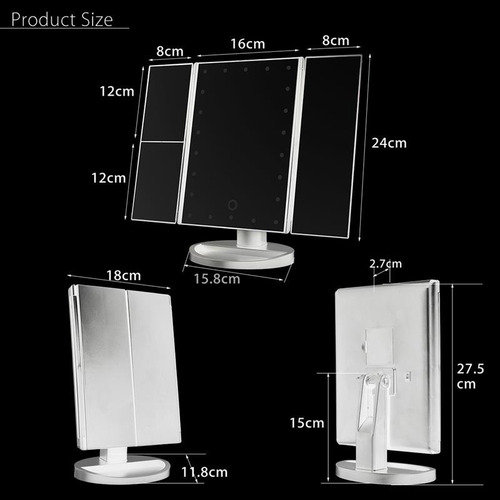 Imagen 4 de 10 de Espejo Con Luz Led Triptico P/ Maquillaje Color Blanco E152