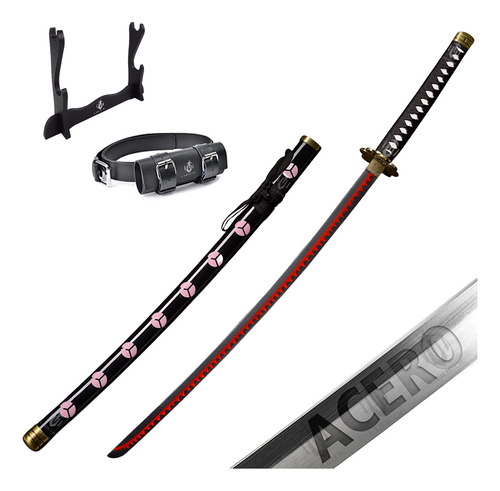 LUDEDE Roronoa Zoro Acero Katana - 104cm Shusui Anime One Piece Con Cinturón y Soporte - Espada Perfecta Para Cosplay, Colección