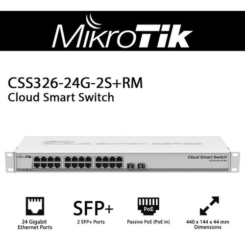 Imagen 3 de 5 de Cloud Smart Switch Mikrotik Css326-24g-2s+rm 24 Puertos Gigabite + 2 Sfp+
