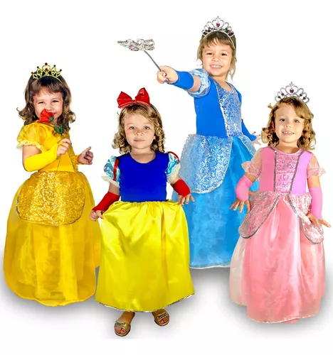 Fantasia Vestido Infantil Princesa Cinderela + Luvas + Coroa