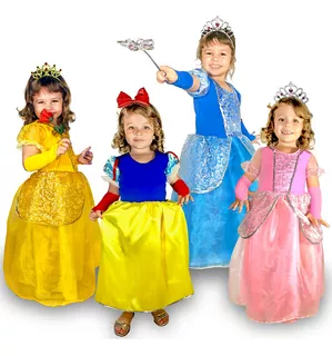 Vestido Fantasia Infantil Princesas Com Luva Coroa E Varinha