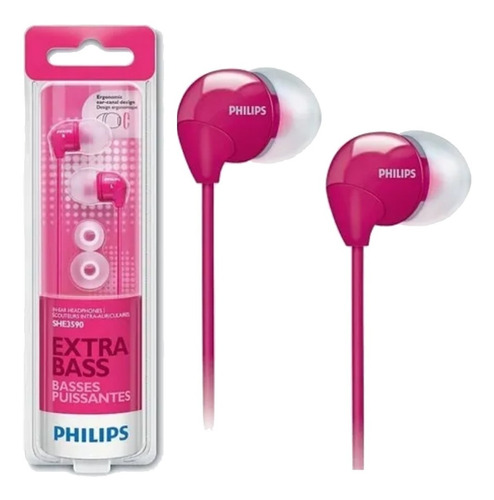 Imagen 1 de 2 de Auriculares Philips She3590 In Ear Rosa Intrauditivos +bass