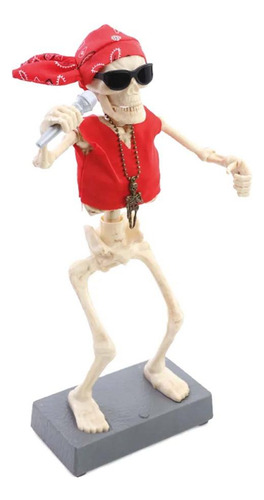 Enfeite Halloween Esqueleto Roqueiro Que Canta E Dança 35 Cm