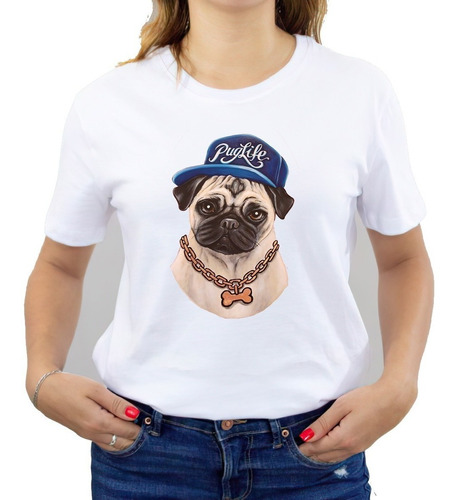 Polera Dama Estampada 100%algodón Perrito Pug 396