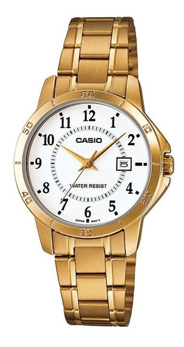 Reloj Casio Dama Ltp V004g 9b Acero Dorado Fechador Cristal