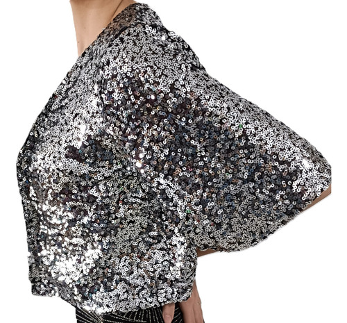 Bolero De Fiesta Lentejuela Brillo Talle Grande 15 Madrina Plateado U