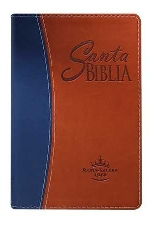 Imagen 1 de 8 de Biblia Rvr1960 Letra Grande Imitación Piel Duotono Azul/café