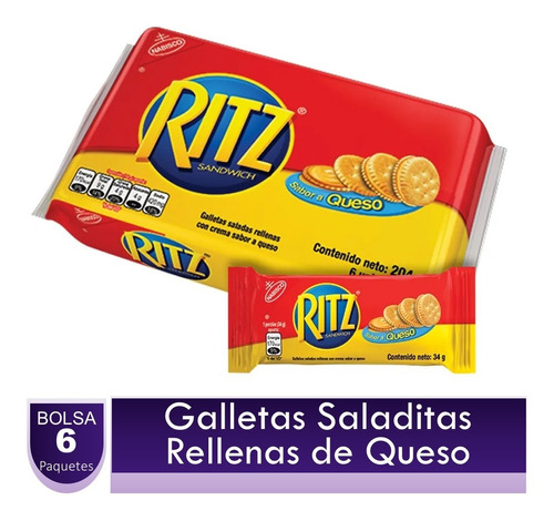 Ritz Galletas Saladas Rellenas De Crema Sabor A Queso X 6uds