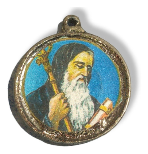 Medallita Religiosa Metálica Plateada San Benito Doble V01.