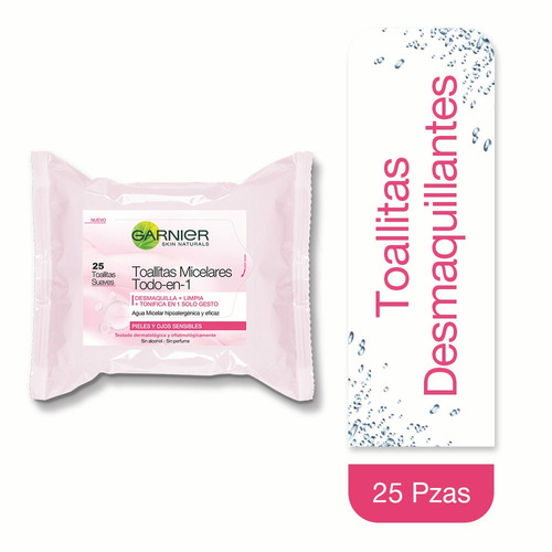 Imagen 1 de 5 de Toallitas Desmaquillantes Con Agua Micelar Garnier ,25pzas