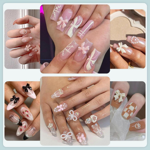 Decoración De Uñas Con Lazos, Colgantes Para Uñas Con Perlas