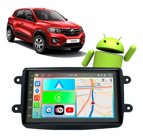 Kit Multimídia Android 2gb Carplay Kwid 17 18 19 20 21 22