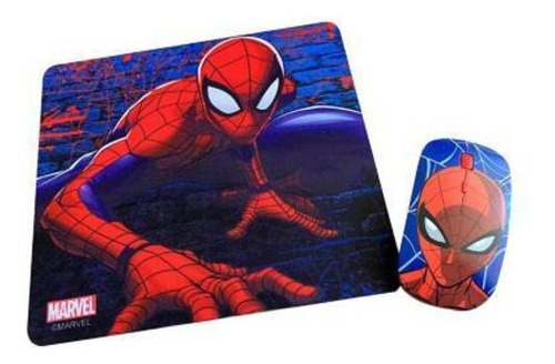 Kit Mouse Inalámbrico Y Mouse Pad Spider Man Color Rojo