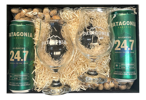 Kit Cerveza Patagonia 24.7 410ml + Copa + Maní Pérez Tienda
