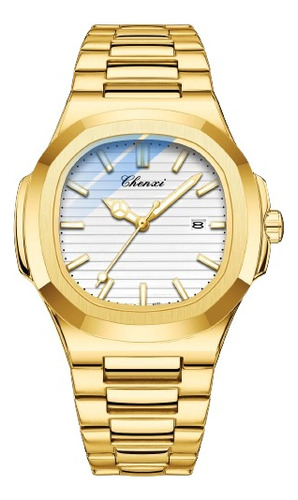 Relógios Luminoso De Luxo Chenxi Nautilus Correia Dourado Bisel Dourado Fundo Branco