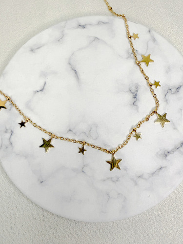 Set de Aretes en Forma de Estrella con Gargantilla y Estrellas Oro Laminado 18k Moda Fina Elegante Ideal para Regalo Dama