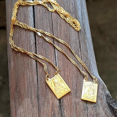 Escapulario Folheado Ouro Masculino Folheado A Ouro 18k 60cm Cor Dourado