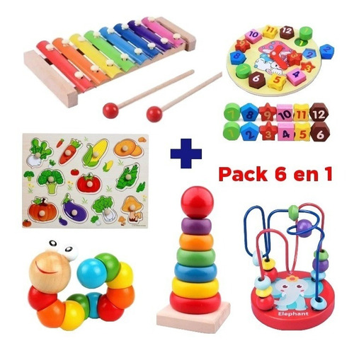 Juguetes Didácticos De Madera Niños Estimulación Pack 6 Uni
