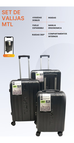Set De 3 Valijas Expandibles Con Ruedas Y Candado Tsa