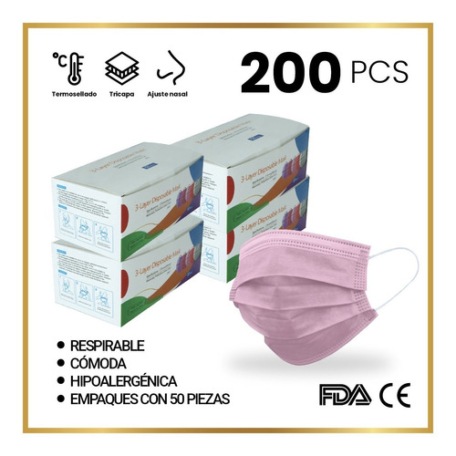 Imagen 1 de 6 de Cubrebocas 200pzs Tapabocas Tricapa Termosellado De Color