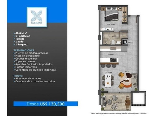 Imagen 2 de 9 de Apartamento En Venta En Cap Cana, Ciudad Las Canas, Punta Cana, 1 Habitación