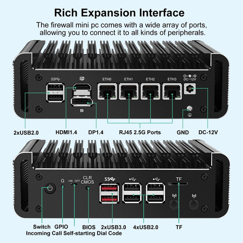 Firewall Micro Fanless Mini Pc Intel N100 Quad Core, Vpn, Ro
