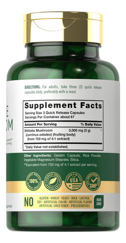 Suplemento De Extrato De Cogumelo Carlyle Shiitake 3000 Mg 2
