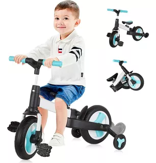 Triciclo Transformable, Asiento y Mango Ajustables y Pedales Extraíbles, Bicicleta de Equilibrio 4 en 1 para niños y niñas, Bicicleta de Arranque con Ruedas