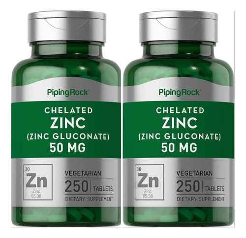 Piping Rock Zinc Gluconato De Zinc 50mg 250 Tabletas Acne Testosterona Vitaminas Minerales Prostata Promocion X2 Frascos