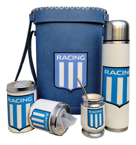 Set Matero Portatermo Racing La Academia Forrado Ecocuero Excelente Calidad Regalo Presente Compleaños Oferta