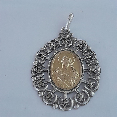 Medalla Antigua Religiosa, Plata , Baño De Oro Y Marquesitas Plata (Usado)