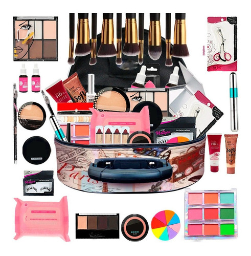 Imagem 1 de 5 de Maleta Com Maquiagem Completa Profissional + Pinceis Bz85-2