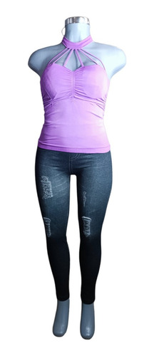 Blusa Halter Con Escote Morada Plush Up