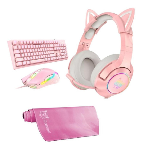 Kit Gamer Onikuma Rosado Teclado+mouse+audifono+mouse Pad 