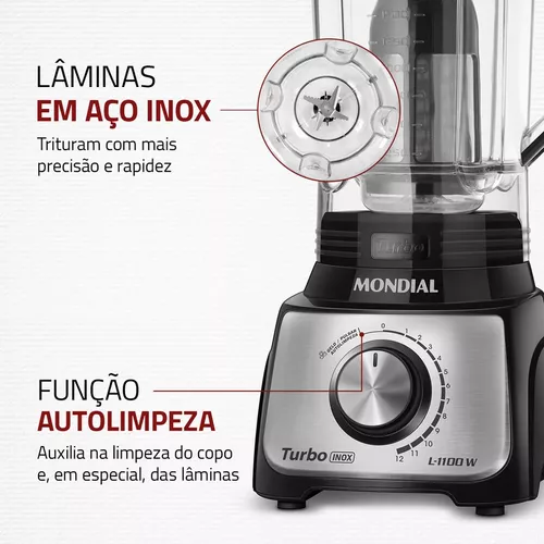 Liquidificador, Turbo Inox 1200W, 110V, Preto, 3L - L-1200 BI:  Home & Kitchen