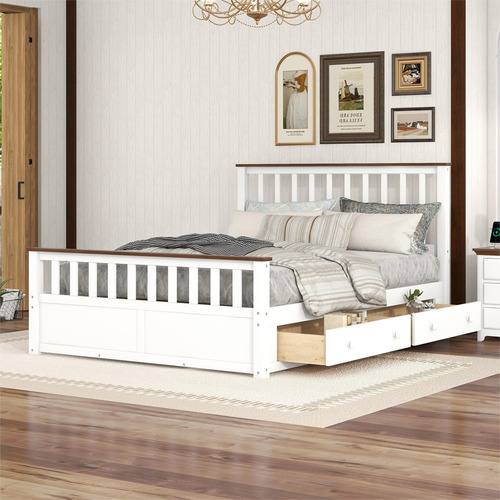 Merax Moderna Cama De Plataforma De Madera Maciza Con Cabece